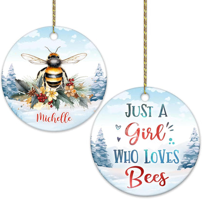 Bee Winter Illustration Ceramic Ornament – Personalized Christmas Gift for Nature Lover, Gardener or Beekeeper