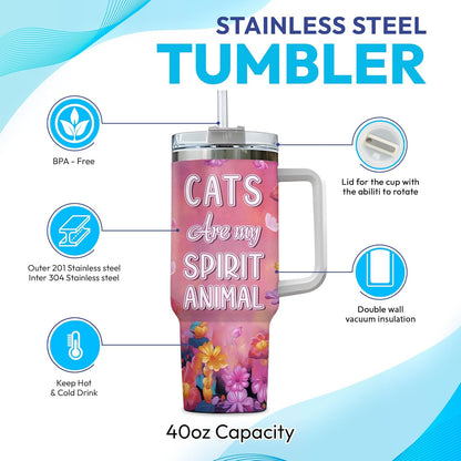 Black Cat Lover Tumbler 40oz with Handle & Straw – Personalized Stainless Steel Insulated Travel Cup with Lid – Cute Birthday & Christmas Gift for Cat Lovers