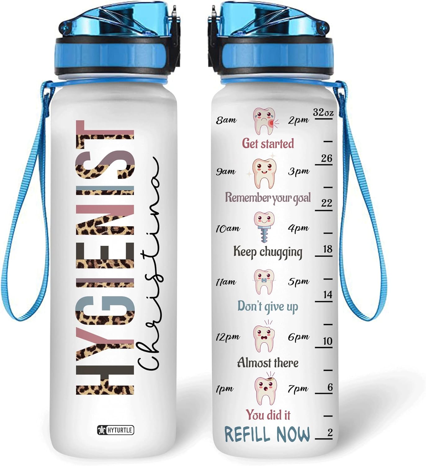 Hygienist Water Bottle Tracker 32oz – Personalized Dental Assistant Hydration Bottle with Time Marker – Practical Gift for Women