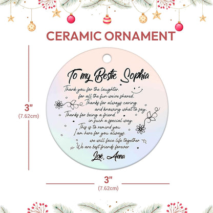 Best Friend Letter Script Ceramic Circle Ornament – Personalized Christmas Gift for Bestie, BFF or Soul Sister with Heartfelt Thank-You Note