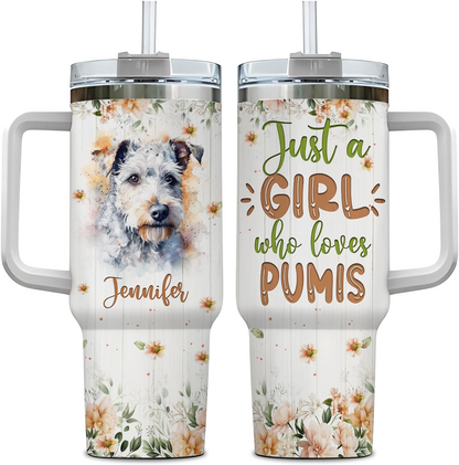 Pumi Lover Tumbler 40oz with Handle & Straw – Personalized Stainless Steel Insulated Travel Cup – Unique Gift for Dog Lovers