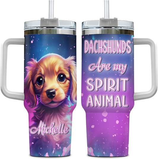 Dachshund Dog Spirit Animal Tumbler 40oz – Personalized Stainless Steel Travel Cup with Handle & Straw – Stylish Gift for Dog Lovers