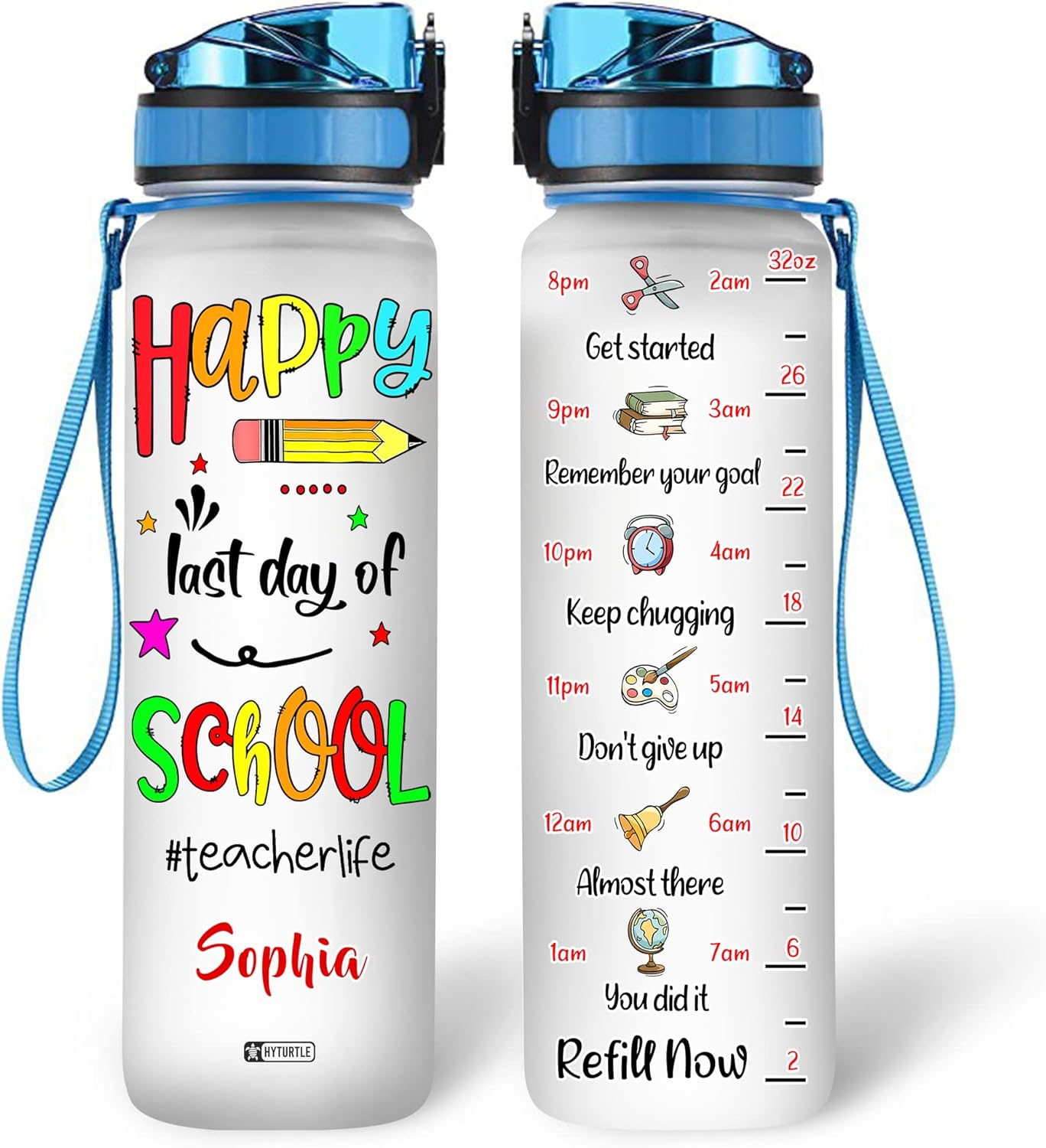 Last Day Of School - Personalized Water Tracker Bottle 32oz