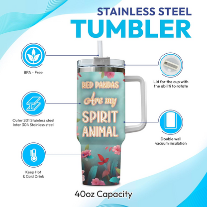 Red Panda Lover Tumbler 40oz with Handle & Straw – Personalized Stainless Steel Insulated Cup with Lid – Unique Christmas Gift for Animal Fans