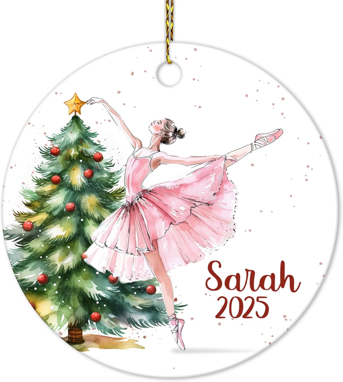 Ballet Dancer by Christmas Tree Ceramic Ornament – Personalized Name Keepsake, Custom Christmas Gift for Ballerina Girl, Dance Student or Teacher