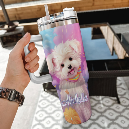Pumi Dog Spirit Animal Tumbler 40oz – Personalized Stainless Steel Insulated Cup with Handle & Straw – Creative Gift for Dog Lovers