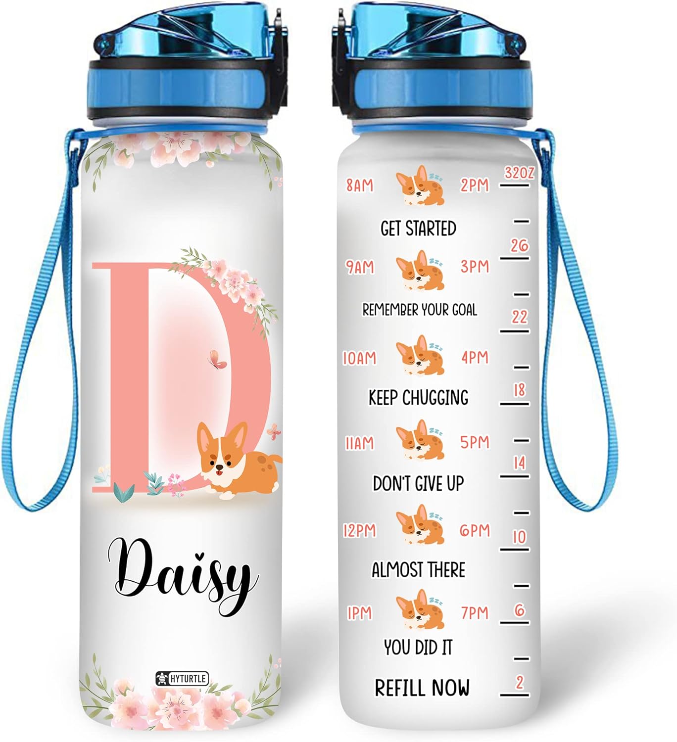 Cute Dog Floral Pattern - Personalized Water Tracker Bottle 32oz