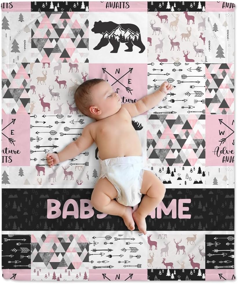 Pink Woodland Animal Baby Blanket - Personalized Blanket