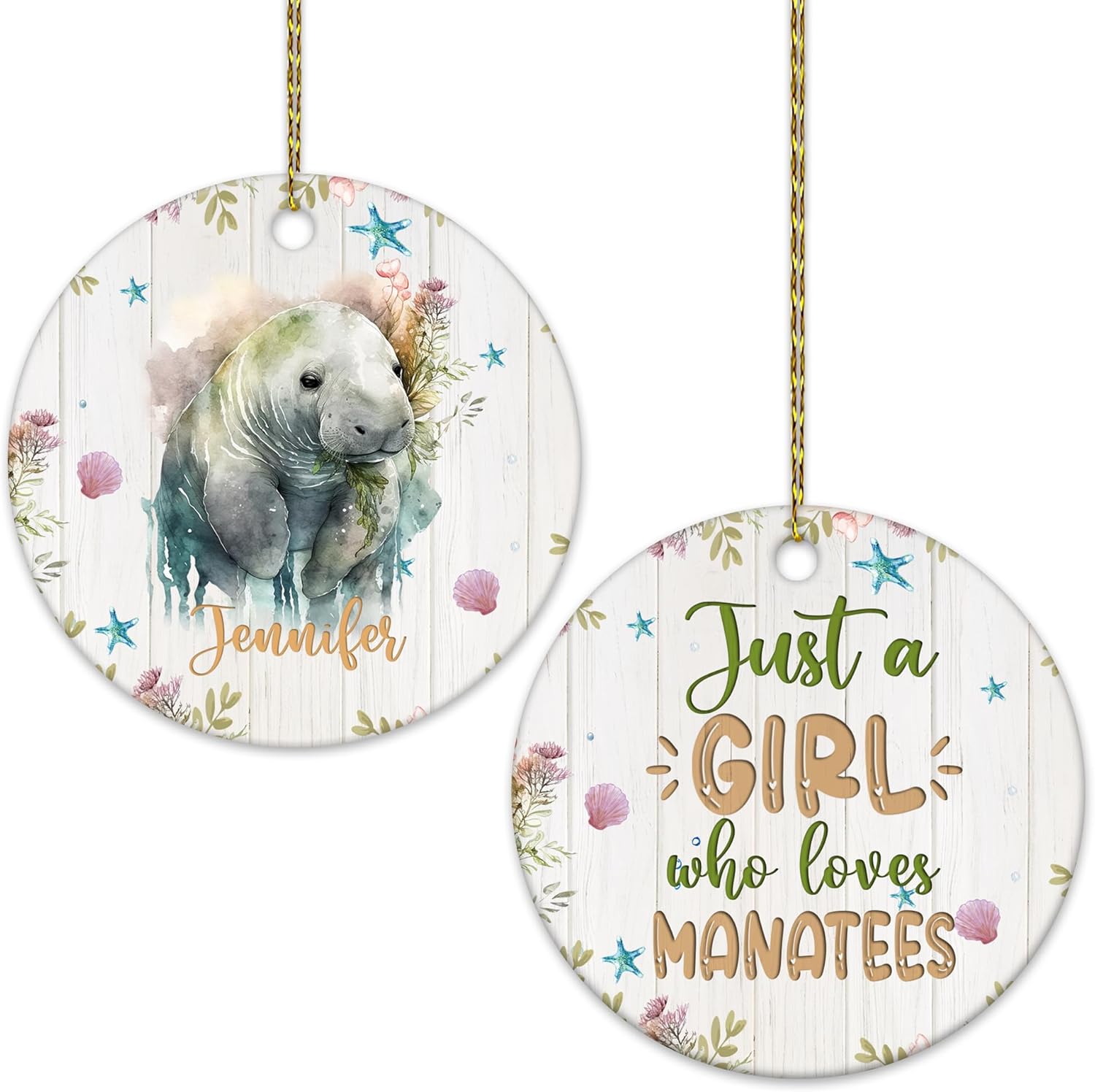 Manatee Ceramic Ornament – Personalized Just A Girl Who Loves Manatees Holiday Keepsake – Sea Animal Gift for Women