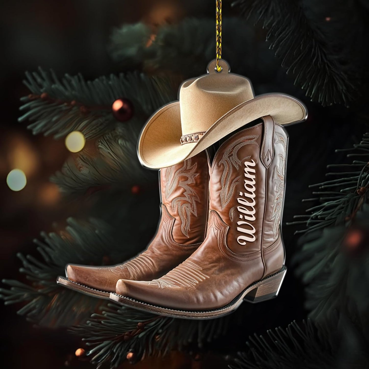 Cowboy Boots & Hat Cut Acrylic Ornament – Personalized Western Christmas Gift for Cowboy, Cowgirl, or Horse Lover