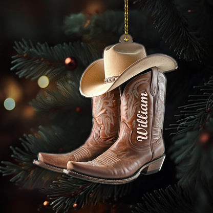 Cowboy Boots & Hat Cut Acrylic Ornament – Personalized Western Christmas Gift for Cowboy, Cowgirl, or Horse Lover