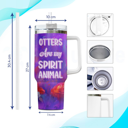Otter Lover Tumbler 40oz with Handle & Straw – Personalized Stainless Steel Insulated Travel Cup with Lid – Cute Birthday Gift for Animal Lovers
