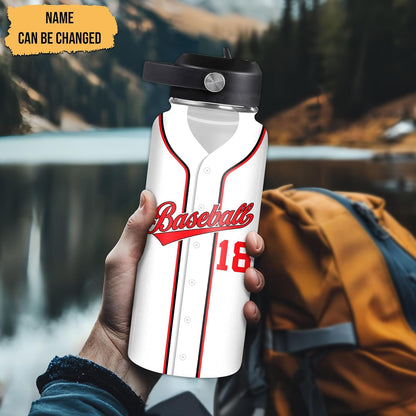 Personalized Baseball Water Bottle – Custom Stainless Steel Insulated Sports Bottle with Name, 18oz 32oz – Gift for Baseball Players, Boys, Men, Coaches, Birthday, Christmas