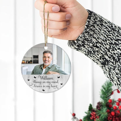 Script Quote and Photo Memorial Ceramic Circle Ornament – Personalized Christmas Gift of Sympathy and Remembrance for Family and Friends