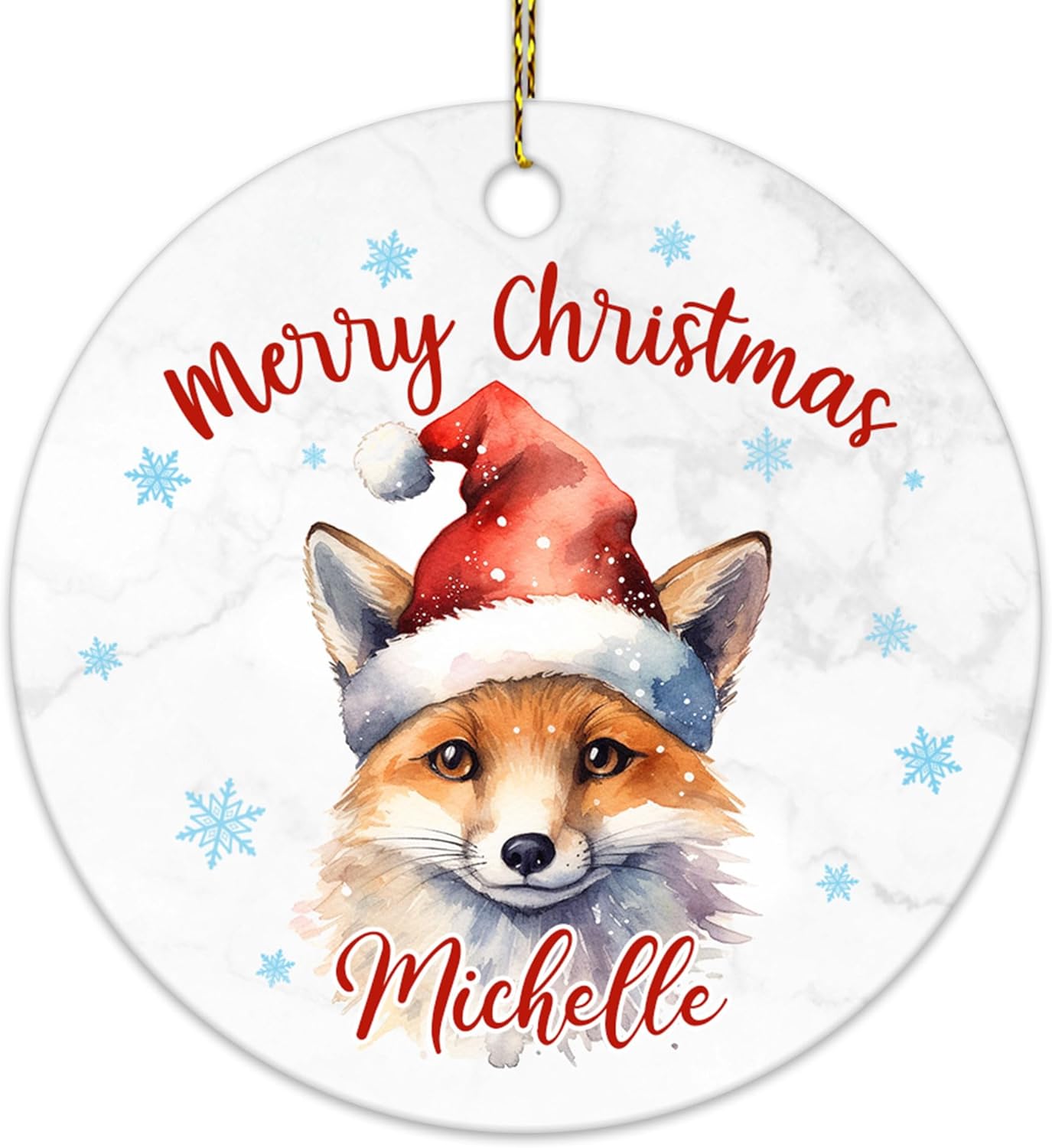 Fox Ceramic Ornament  Personalized Animal Holiday Decoration  Christmas Gift Keepsake for Nature Lovers