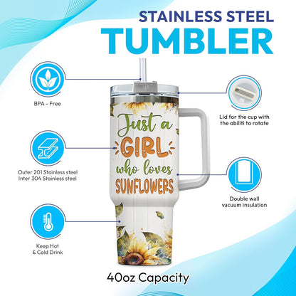 Watercolor Sunflower 40oz Tumbler with Handle & Straw – Personalized Stainless Steel Insulated Travel Cup with Lid – Stylish Floral Gift for Women