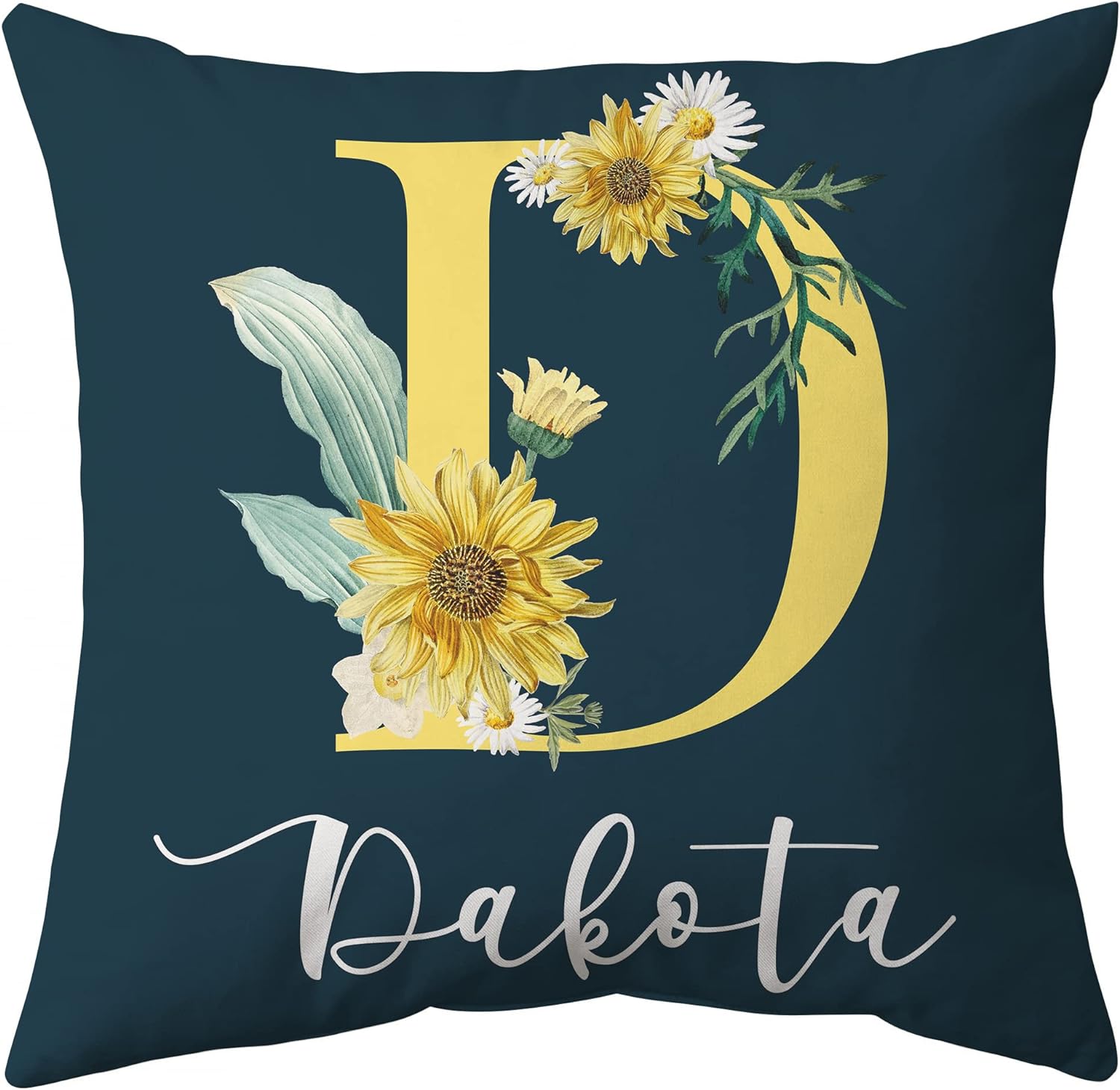 Initial Name Sunflower - Personalized Pillow (Insert Included)