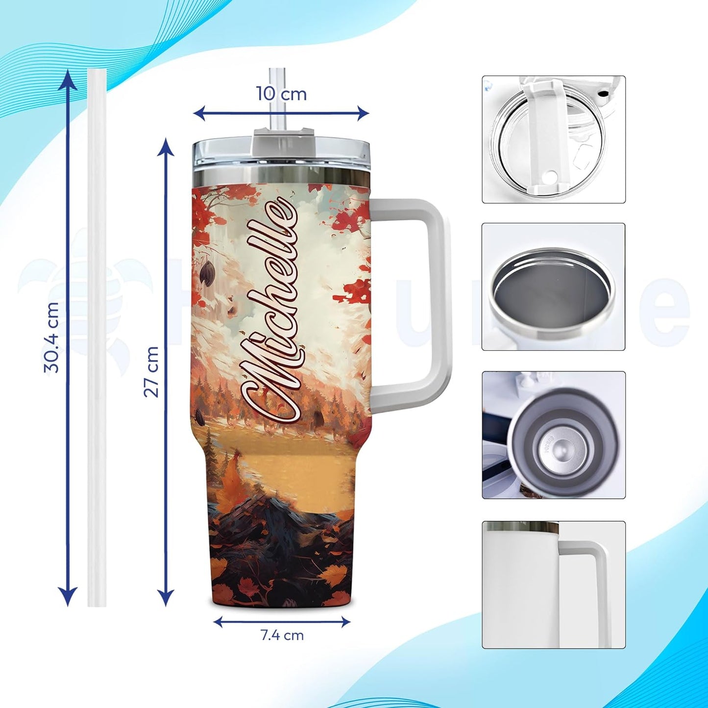 Fall Owl Tumbler 40oz – Personalized Stainless Steel Insulated Travel Cup with Handle & Straw, Leak-Proof Lid – Stylish Autumn Gift for Owl Lovers
