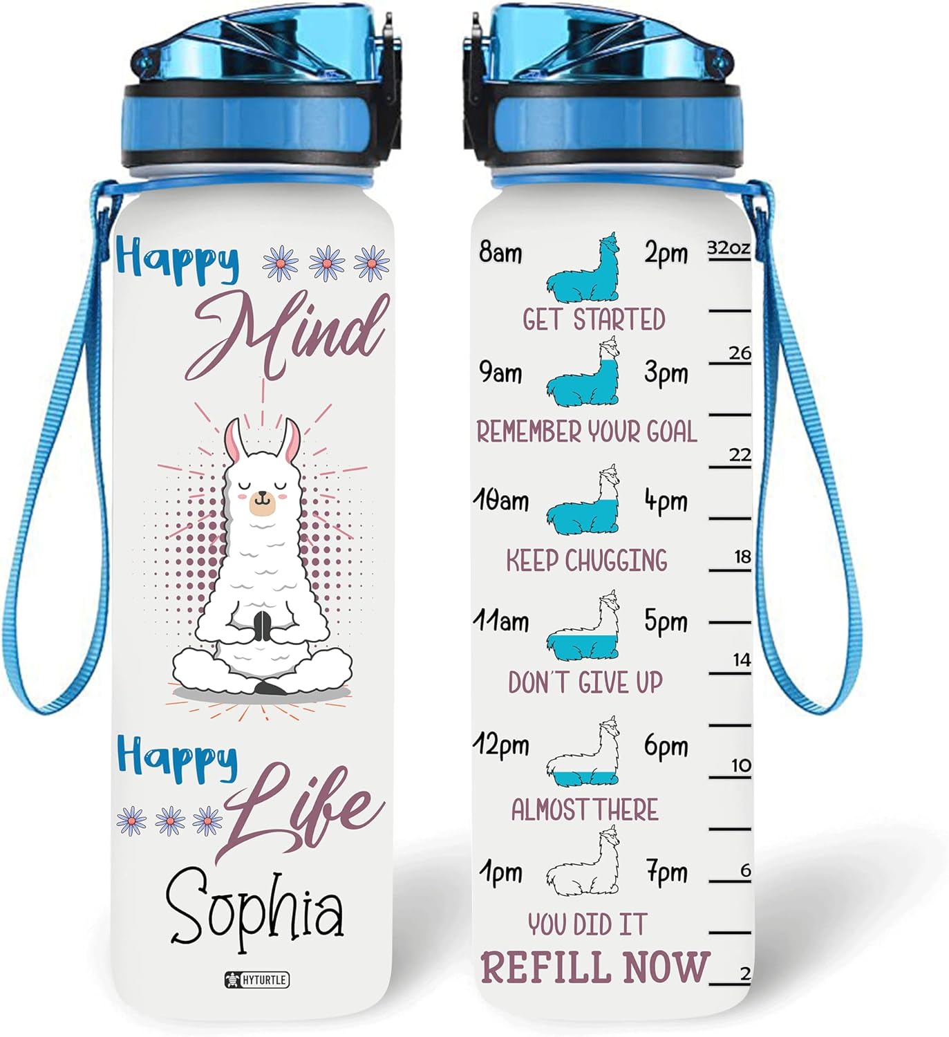 Llama Yoga Bottle - Personalized Water Tracker Bottle 32oz