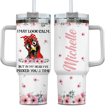 Funny Chicken Attitude Tumbler 40oz with Handle & Straw – Personalized Stainless Steel Insulated Travel Cup with Lid – Unique Gift for Farm Animal Lovers