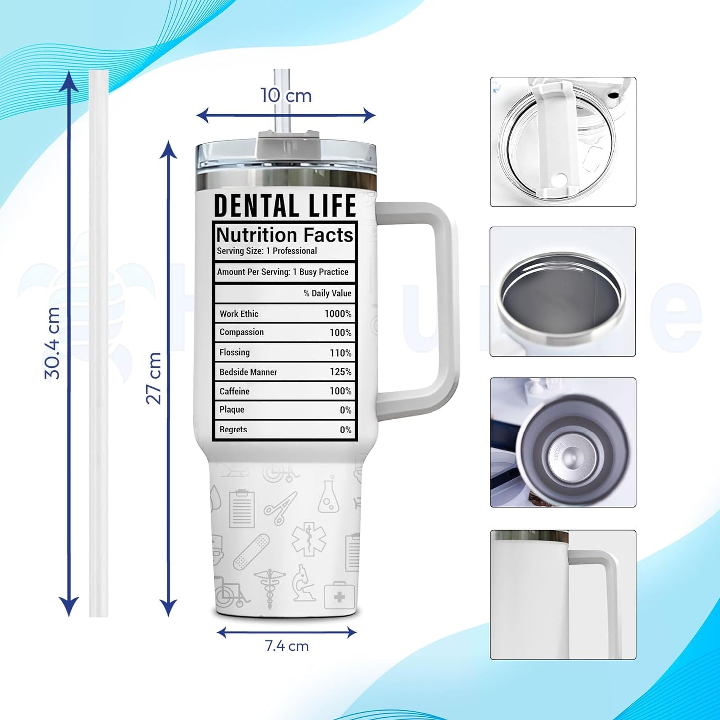 Dentist Life Tumbler 40oz with Handle & Straw – Personalized Stainless Steel Insulated Travel Cup with Lid – Unique Gift for Dental Professionals