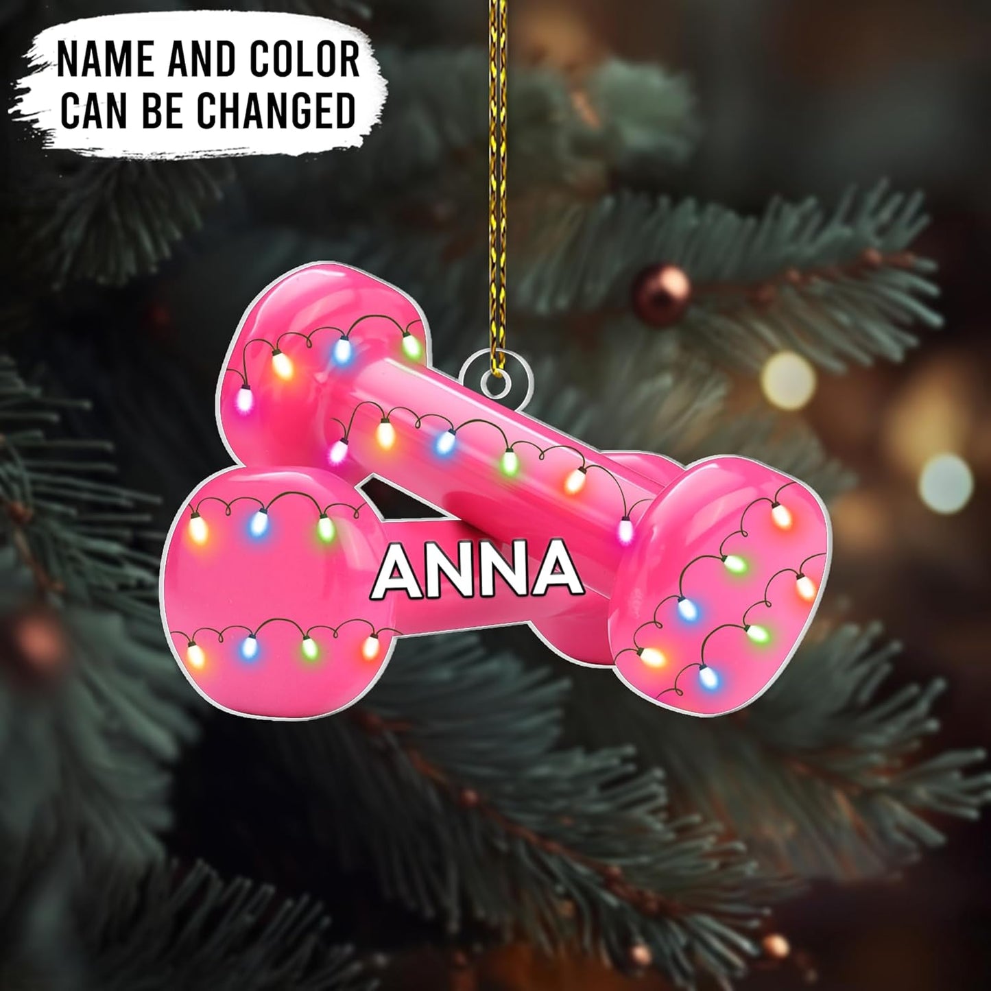 Pink Dumbbell Cut Acrylic Ornament – Personalized Christmas Gift for Gym Lover, Trainer, or Athlete