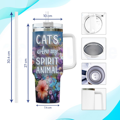 Cat Lover Tumbler 40oz with Handle & Straw – Personalized Stainless Steel Insulated Cup with Lid – Cute Birthday & Christmas Gift for Women & Girls