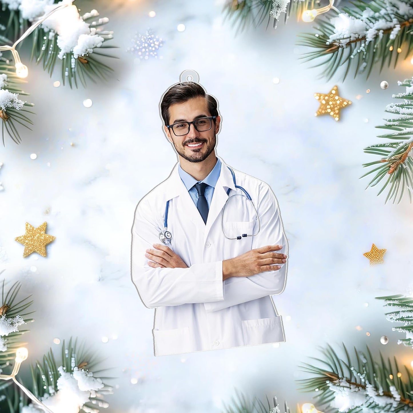 Doctor Silhouette Cut Acrylic Ornament – Personalized Photo Christmas Gift for Physician, PA or Medical Student, White Coat Celebration Keepsake