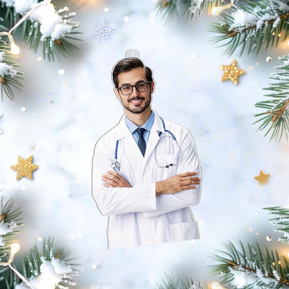 Doctor Silhouette Cut Acrylic Ornament – Personalized Photo Christmas Gift for Physician, PA or Medical Student, White Coat Celebration Keepsake