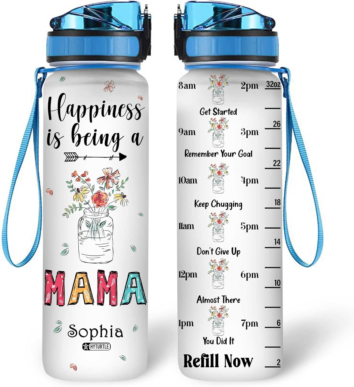 Happiness Is Being A Mama - Personalized Water Tracker Bottle 32oz