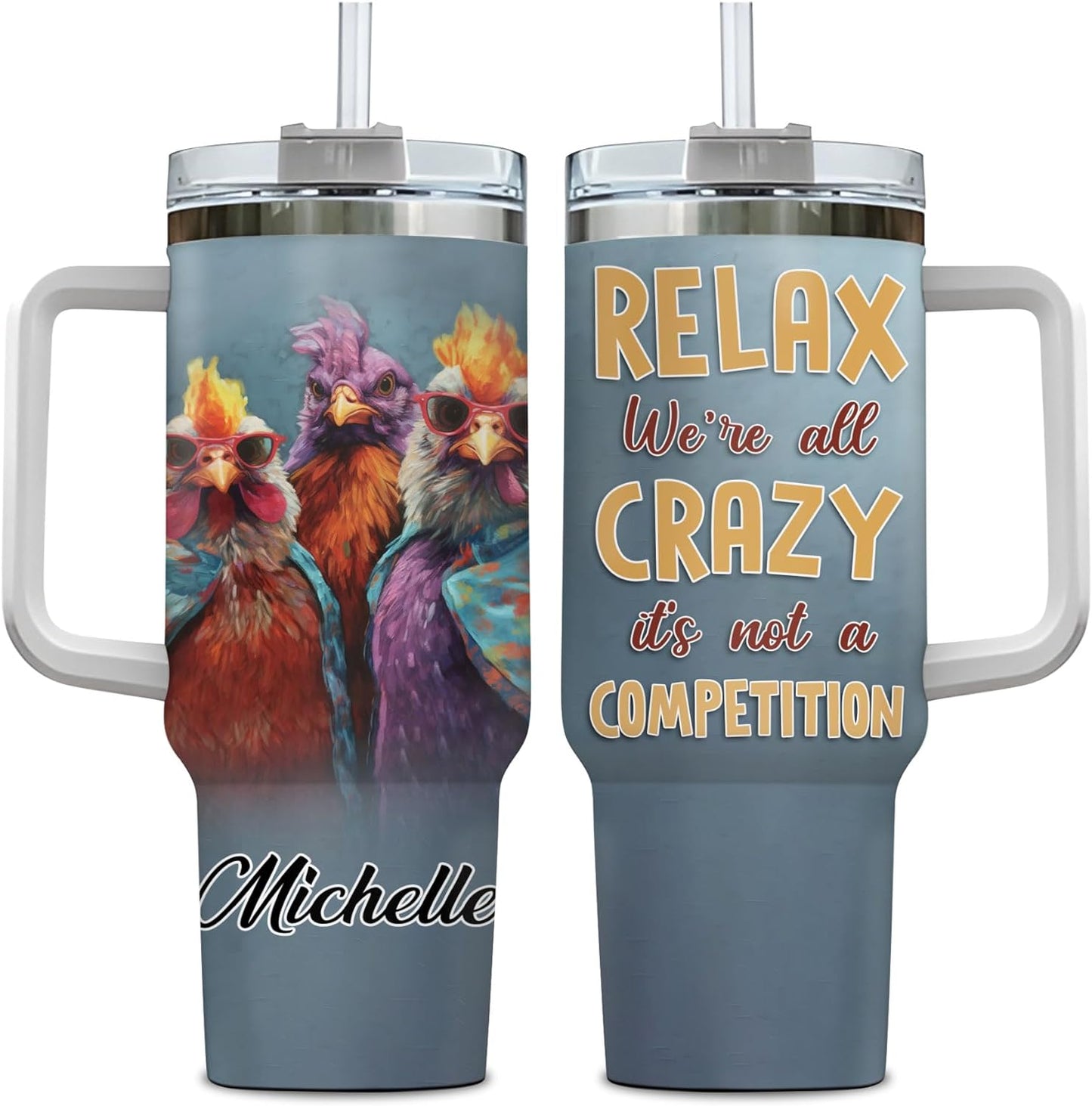 Funny Chicken Squad Tumbler 40oz with Handle & Straw – Personalized Stainless Steel Insulated Travel Cup with Lid – Creative Gift for Chicken Lovers