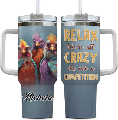 Funny Chicken Squad Tumbler 40oz with Handle & Straw – Personalized Stainless Steel Insulated Travel Cup with Lid – Creative Gift for Chicken Lovers