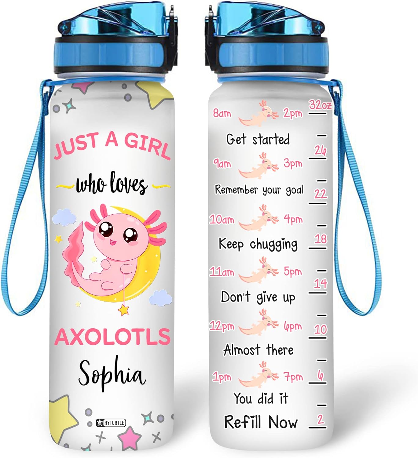 Just A Girl Who Loves Axolotls - Personalized Water Tracker Bottle 32oz