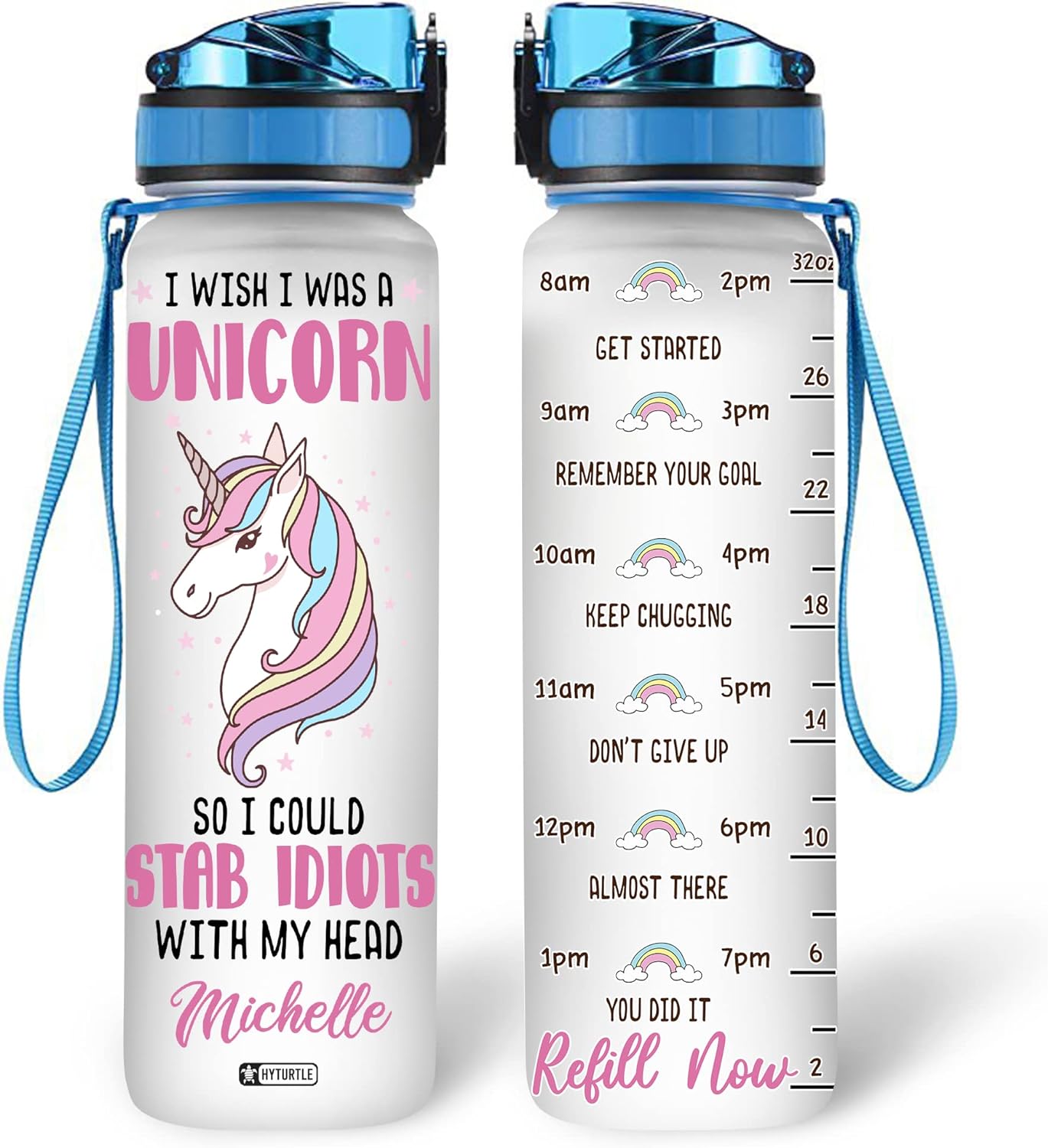 I Wish I Was A Unicorn - Personalized Water Tracker Bottle 32oz