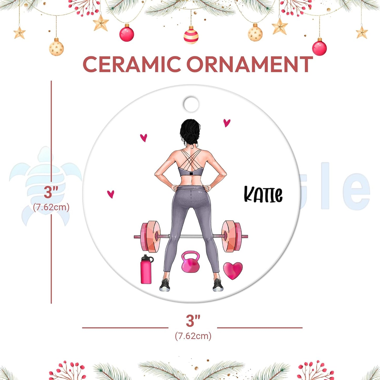 Female Weightlifter Fitness Ceramic Ornament – Personalized Name, Custom Christmas Gift for Gym Girls, Trainers, Coaches and Workout Lovers