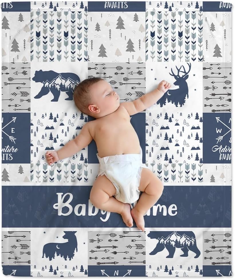 Blue Woodland Animal Baby Blanket - Personalized Blanket