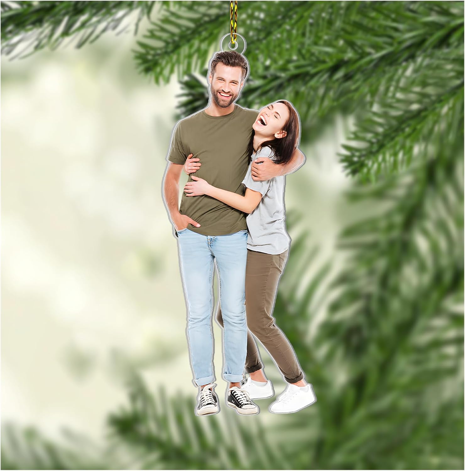 Romantic Couple Cut Acrylic Ornament – Personalized Photo Christmas Gift for Boyfriend, Girlfriend, Husband or Wife, Engagement or Anniversary