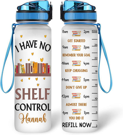 Book Lover Theme Water Bottle Tracker 32oz – Personalized Motivational Bottle with Time Marker – Fun Gift for Readers