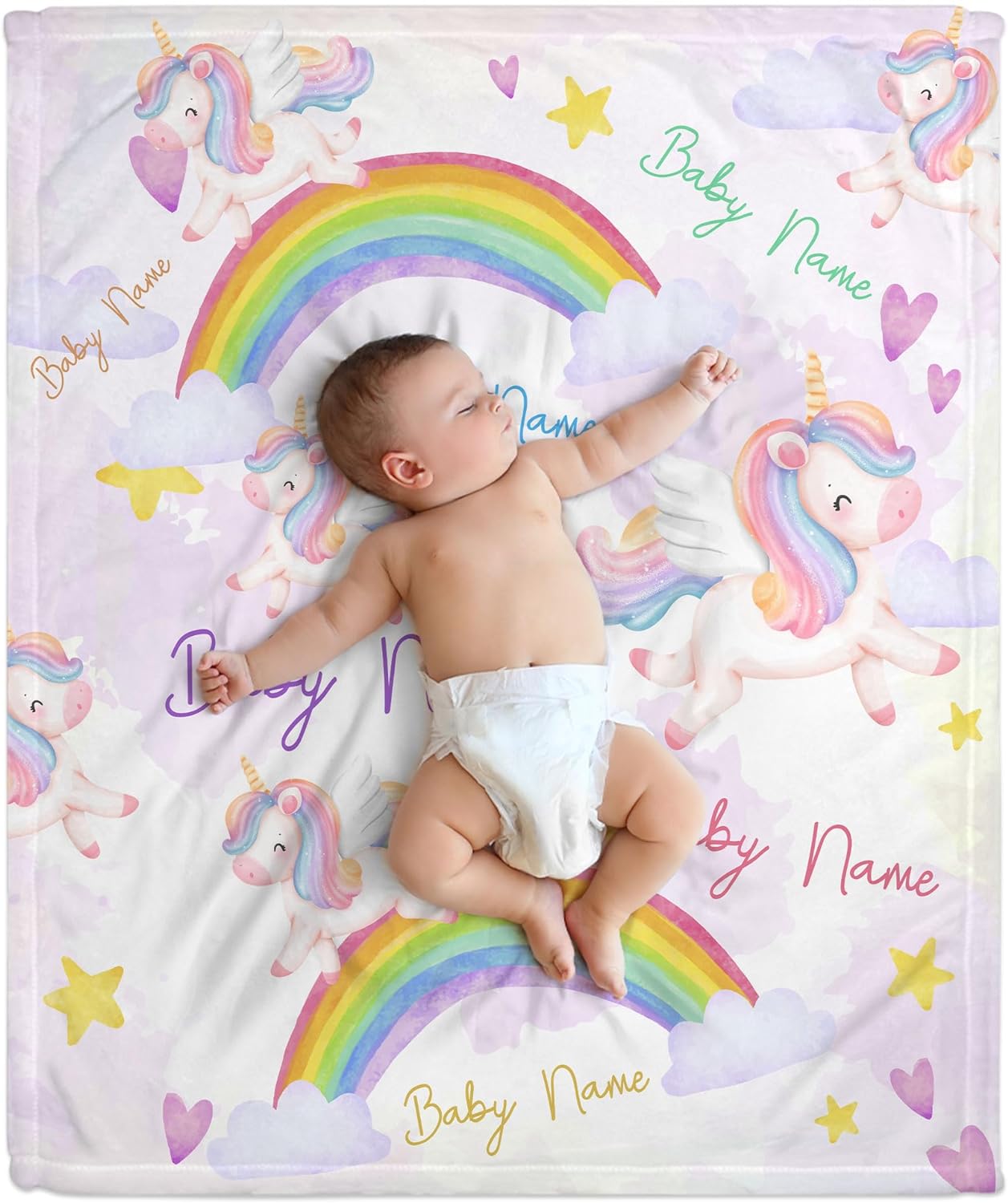 Rainbow Unicorn Baby Blanket - Personalized Blanket