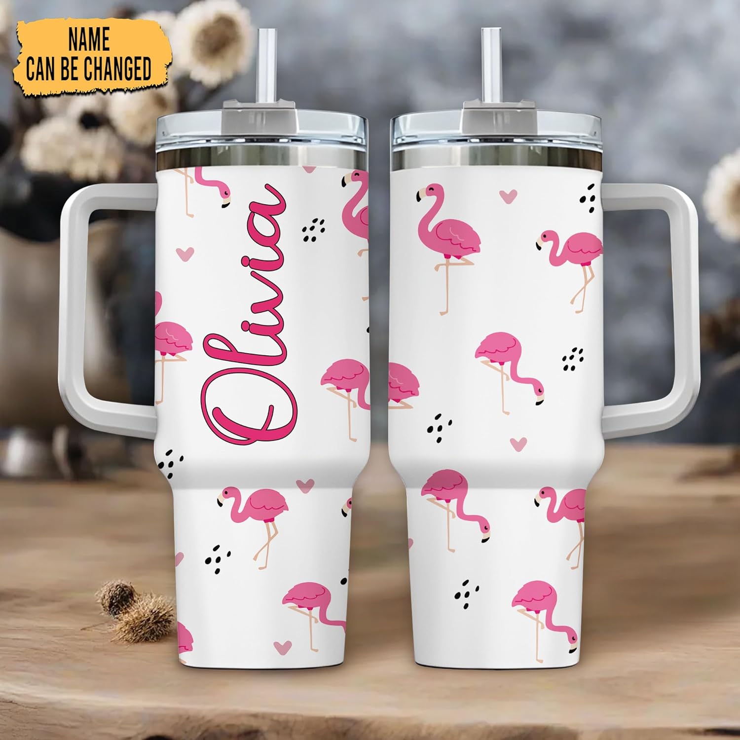 Flamingo Tumbler - Personalized Tumbler 40oz with Straw