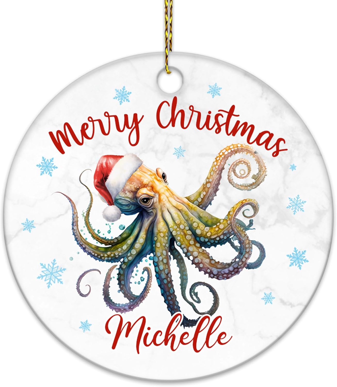 Octopus Christmas Ceramic Ornament  Personalized Holiday Decoration with Custom Name  Fun Gift for Sea Animal Lovers