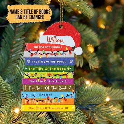 Personalized Book Stack Hat Cut Acrylic Ornament – Custom Reading Lover Christmas Gift for Librarian, Teacher, or Bookworm