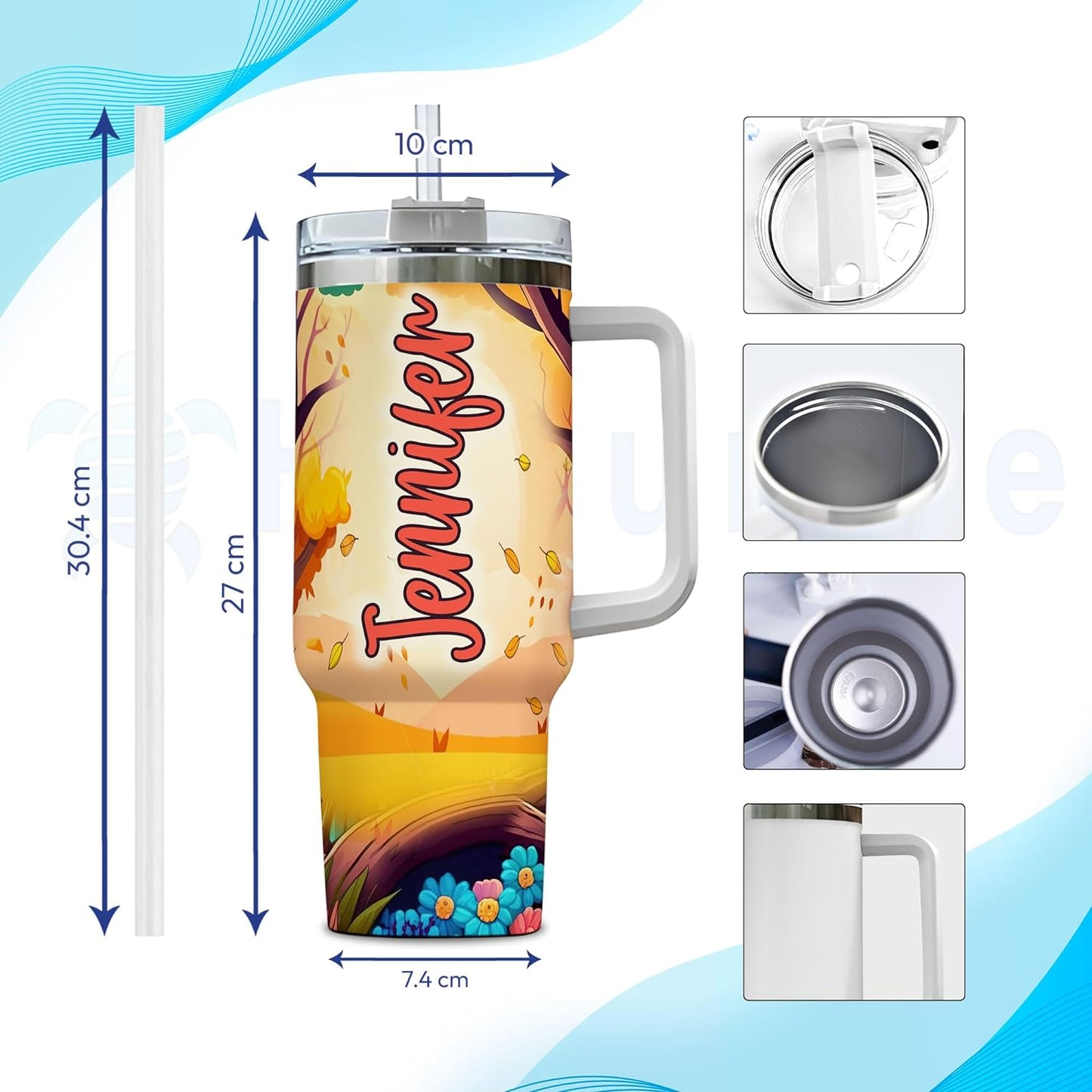 Colorful Owl Tumbler 40oz – Personalized Stainless Steel Insulated Travel Cup with Handle & Straw – Artistic Gift for Owl Lovers