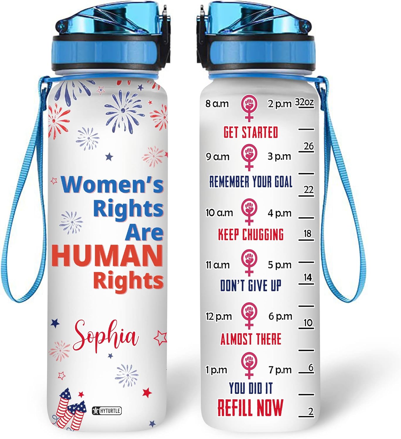 Women's Rights Are Human Rights - Personalized Water Tracker Bottle 32oz