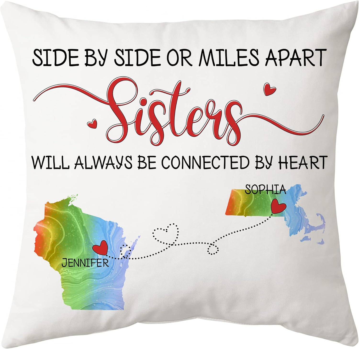 Side By Side Or Miles Apart Will Always Be Connected - Personalized Pillow (Insert Included)