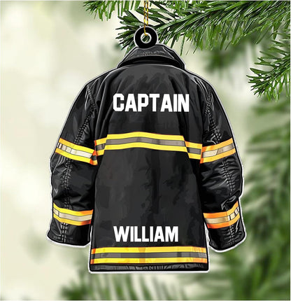 Firefighter Jacket Cut Acrylic Ornament – Personalized Christmas Gift for Fireman, EMT, or Fire Department Hero
