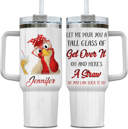 Funny Chicken Tumbler 40oz with Handle & Straw – Personalized Stainless Steel Insulated Travel Cup with Lid – Unique Farm Animal Gift for Women & Girls