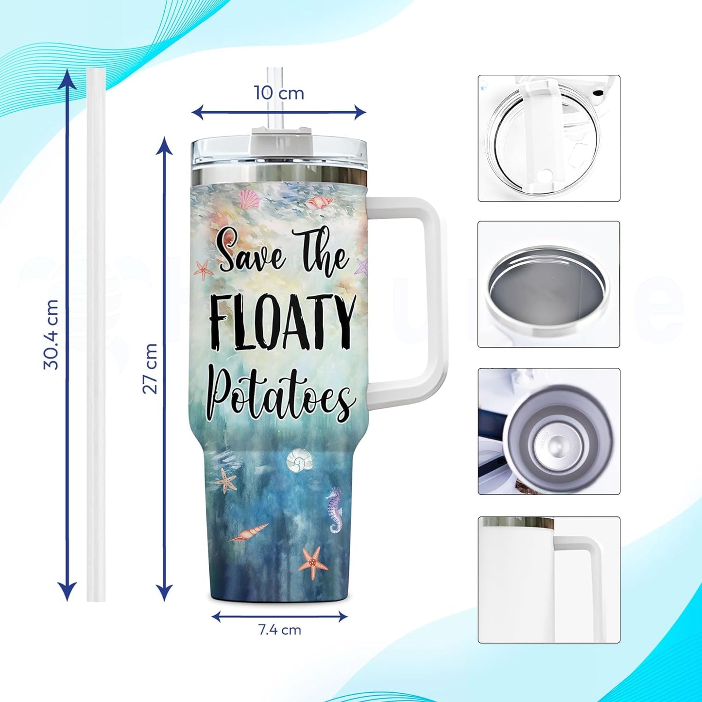 Manatee Lover Tumbler 40oz with Handle & Straw – Personalized Stainless Steel Insulated Travel Cup with Lid – Cute Sea Animal Gift for Women & Girls