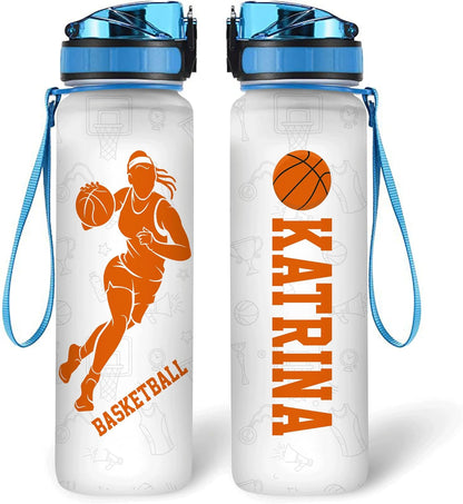 Basketball Player Water Bottle Tracker 32oz – Personalized Sports Hydration Bottle with Time Marker – Gift for Basketball Lovers