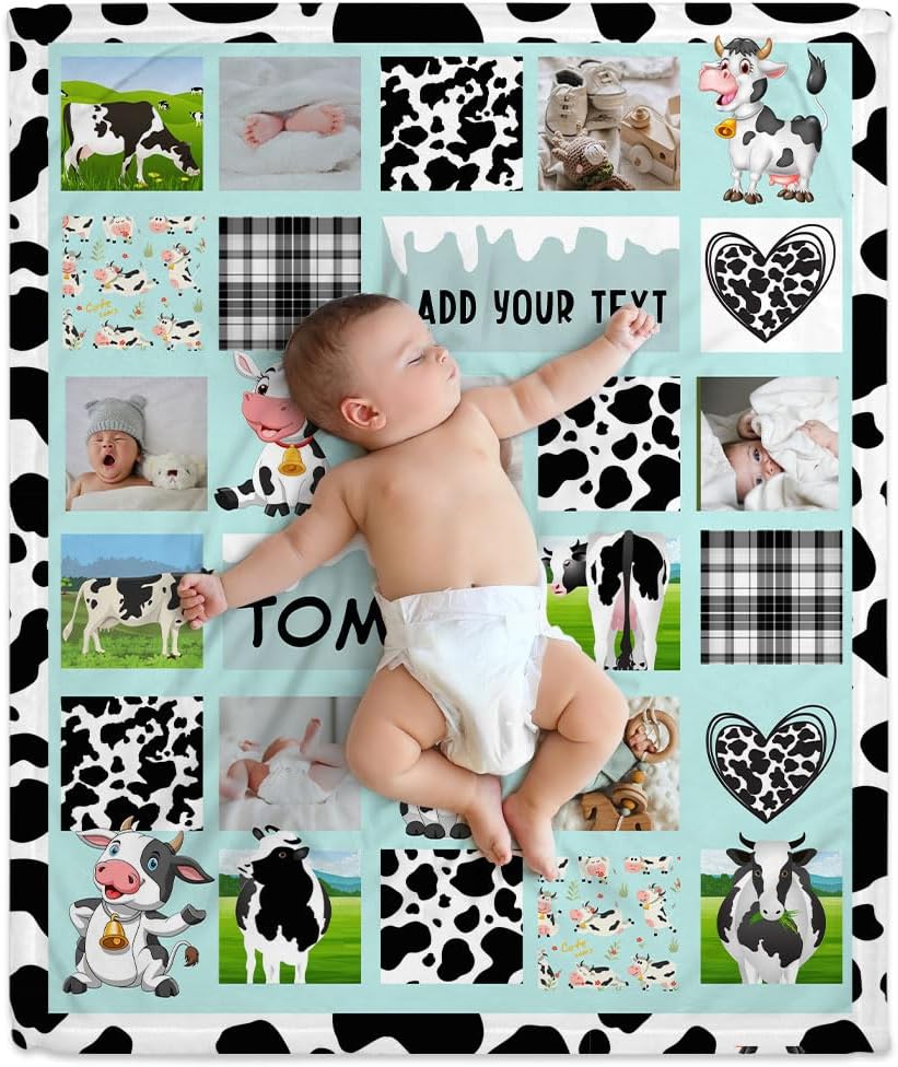 Cow Print Baby Blanket - Personalized Photo Blanket